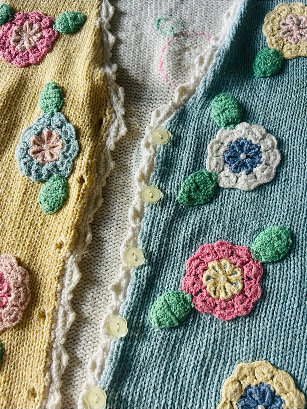 Mandal Bay Floral Crochet Vest in Yellow & Light Blue